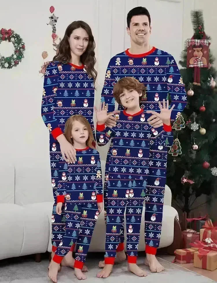 Christmas Snowman Striped Family Matching Pajamas