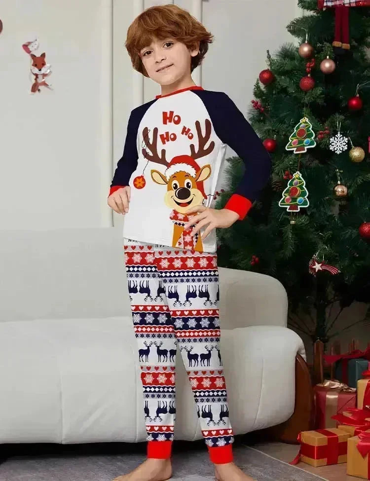 Christmas Cartoon Reindeer Printed Family Matching Pajamas