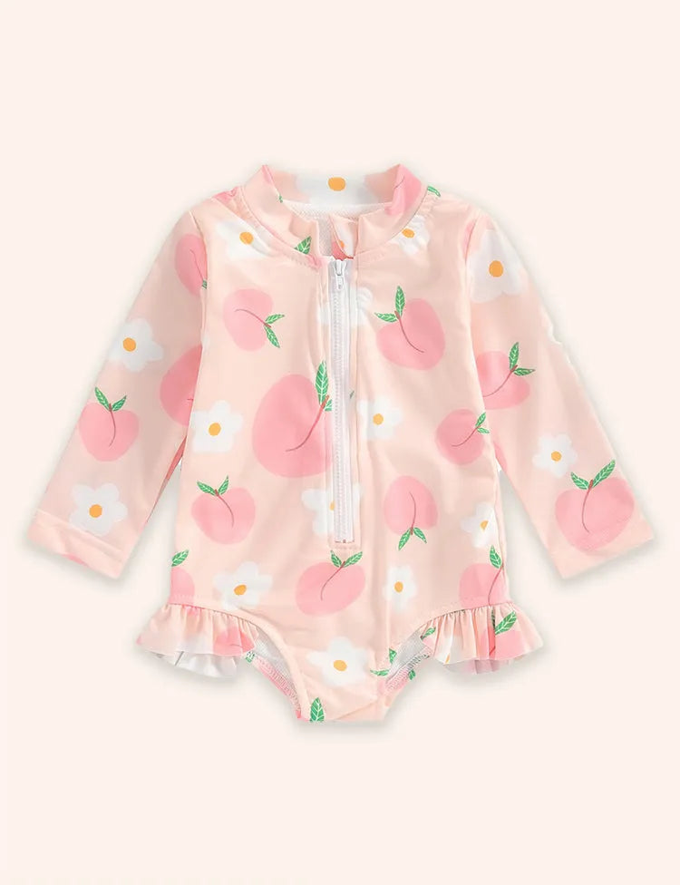 Fruit Print Long Sleeve Zip-up Swimsuit