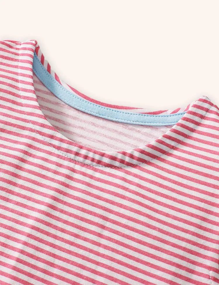 Puppy Embroidered Striped Dress