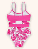 Simple Leaf Print Suspender Swimsuit