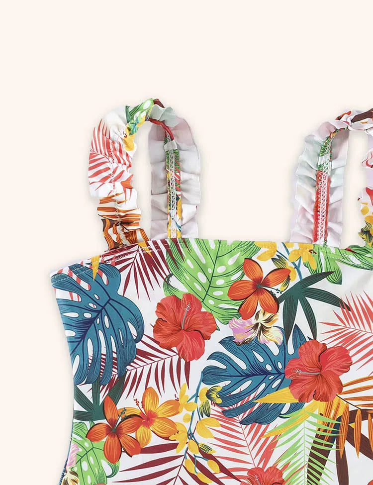 Leaf Print Ruffle Edge Swimsuit