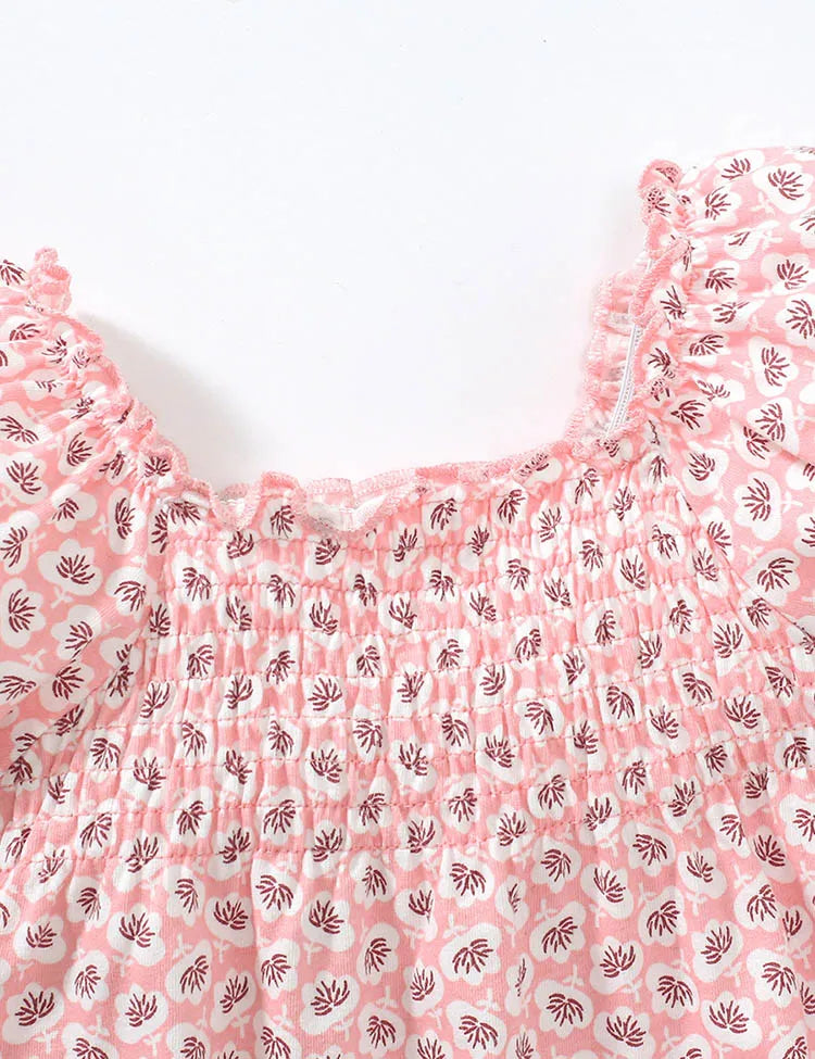 Flower Printed Puff Sleeve Cotton T-shirt