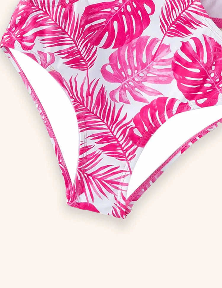Simple Leaf Print Suspender Swimsuit