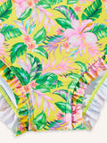 Flower Print Split Ruffle Edge Swimsuit