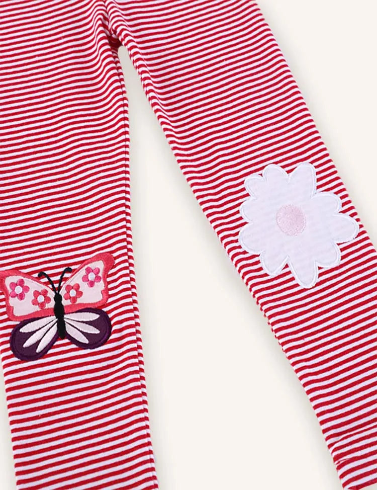 Butterfly Applique Striped Leggings