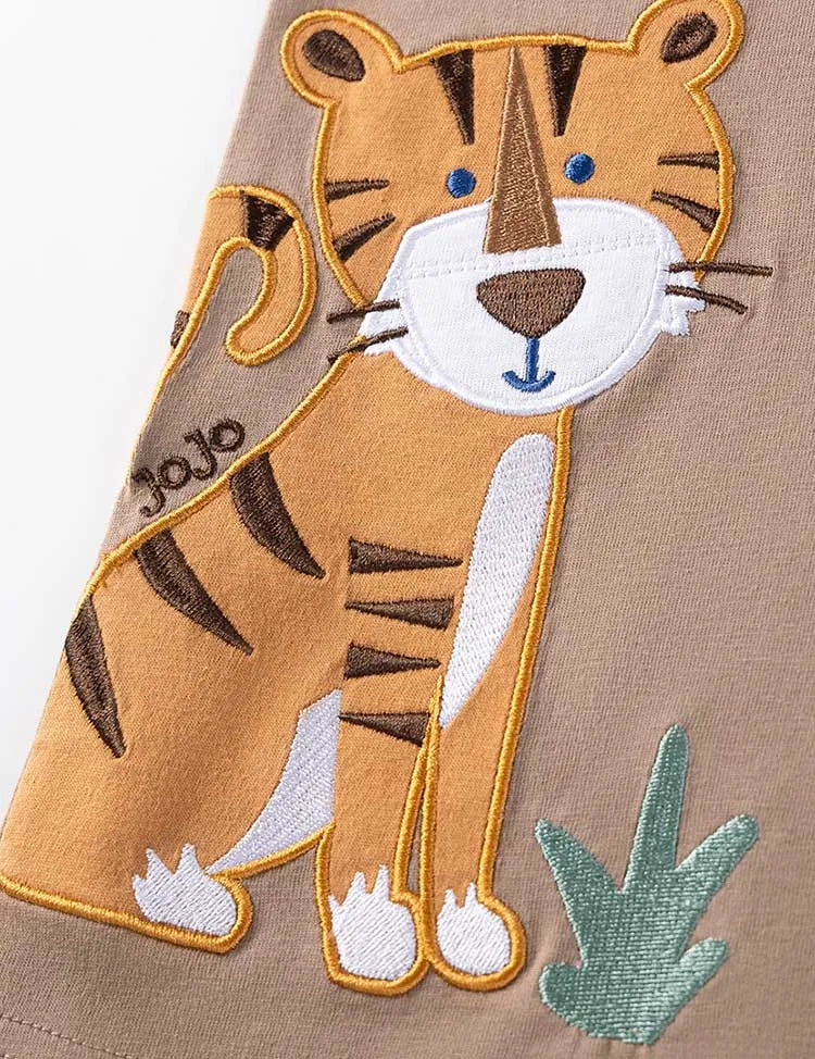 Tiger Applique Summer T-shirt Set