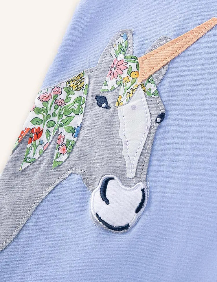 Cartoon Unicorn Applique Dress