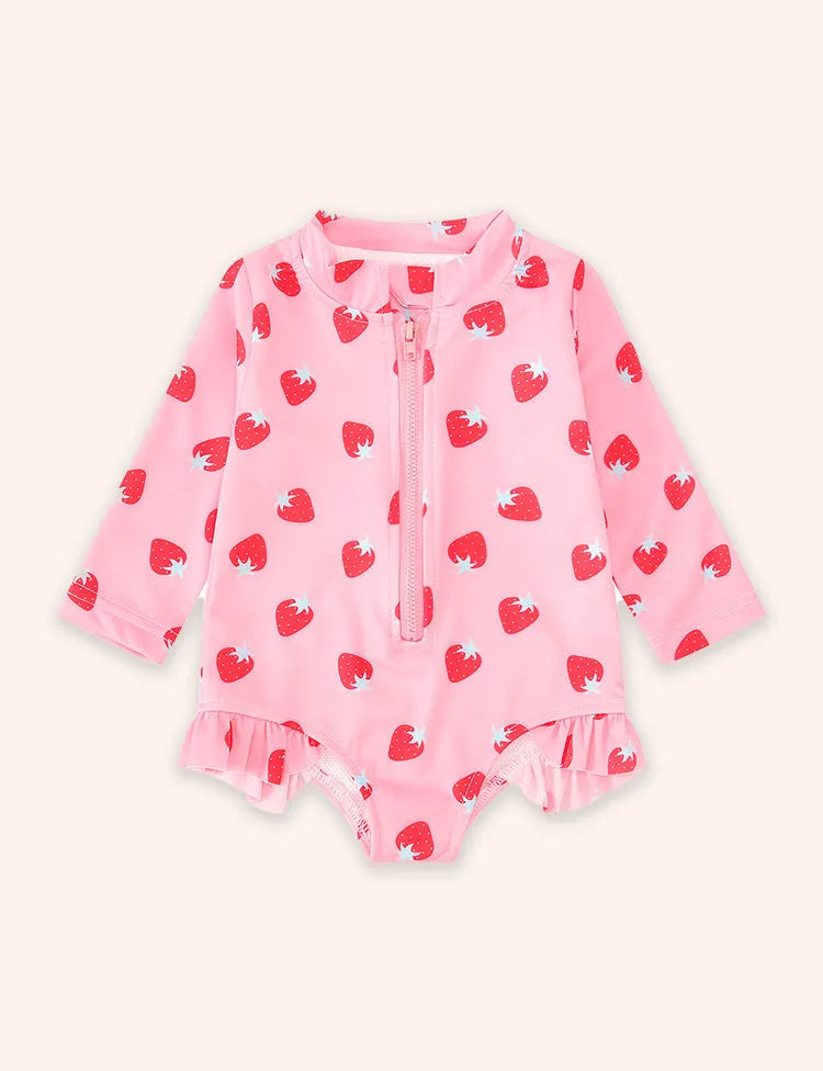 Fruit Print Long Sleeve Zip-up Swimsuit