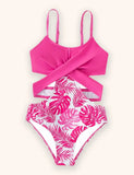 Simple Leaf Print Suspender Swimsuit