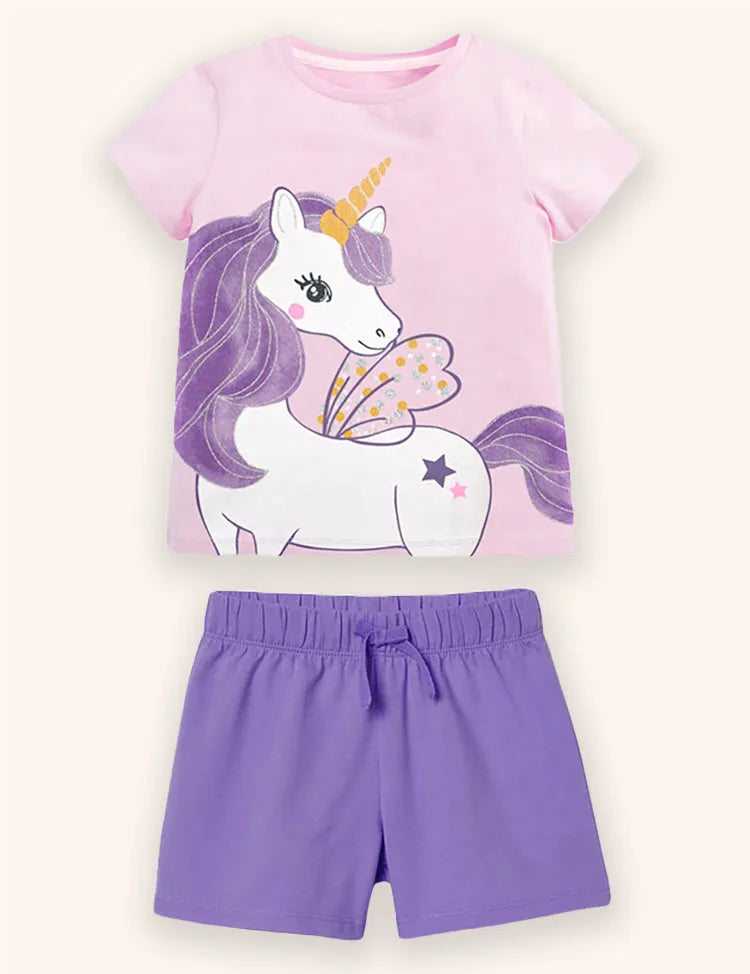 Unicorn Applique  T-shirt Set