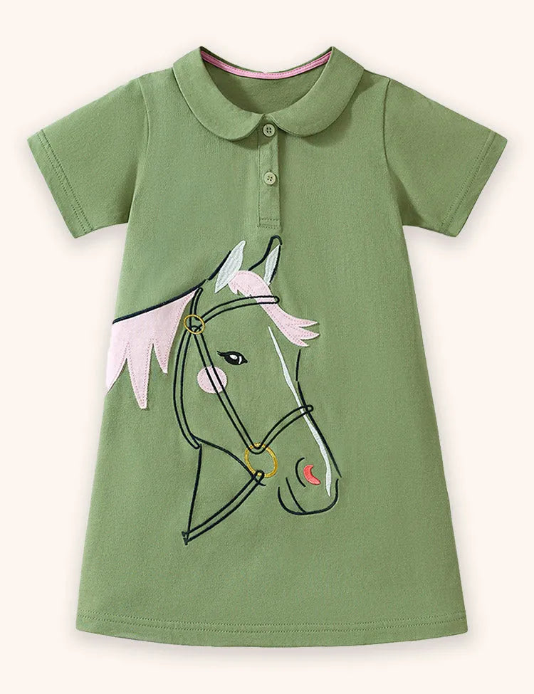 Cartoon Horse Applique Dress