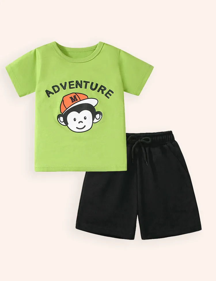 Monkey Printed Cotton T-shirt Set