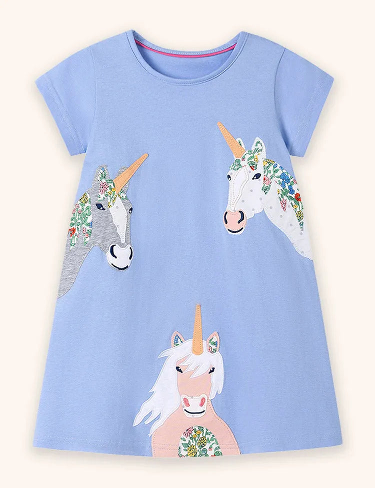 Cartoon Unicorn Applique Dress
