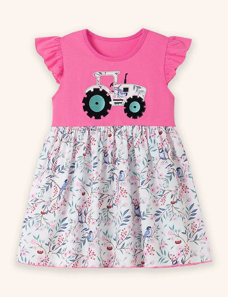 Cartoon Car Applique Dress