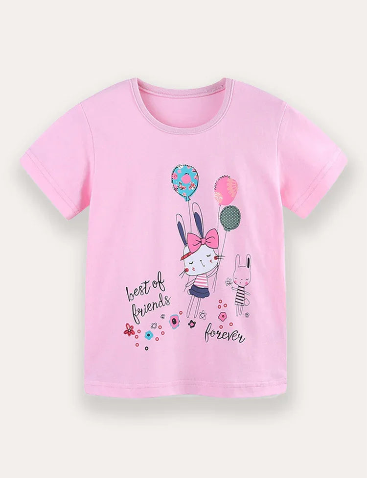Rabbit Balloon Print T-Shirt and Shorts Set
