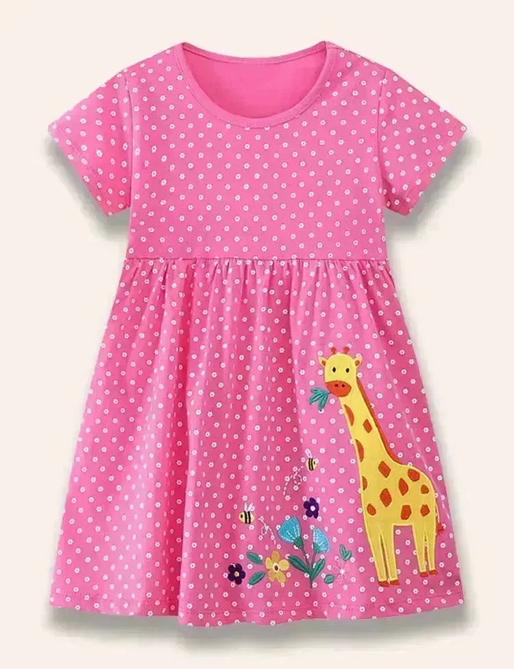 Flower Giraffe Appliqué Dotted Dress
