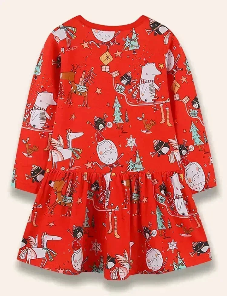 Christmas Cartoon Santa Claus Printed Dress