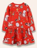 Christmas Cartoon Santa Claus Printed Dress