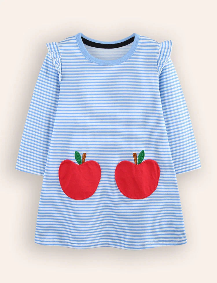 Striped Apple Appliqué Dress