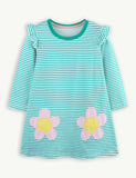 Flower Appliqué Striped Dress