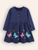 Blue Butterfly Appliqué Button Front Dress
