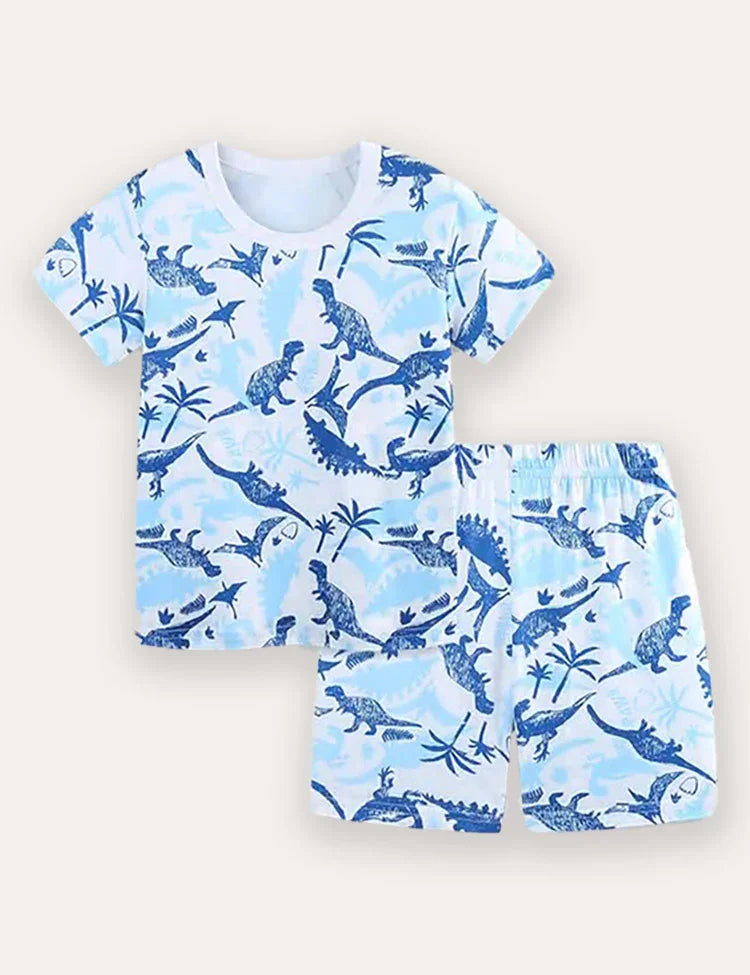 Dinosaur Print Short Sleeve T-Shirt and Shorts Set