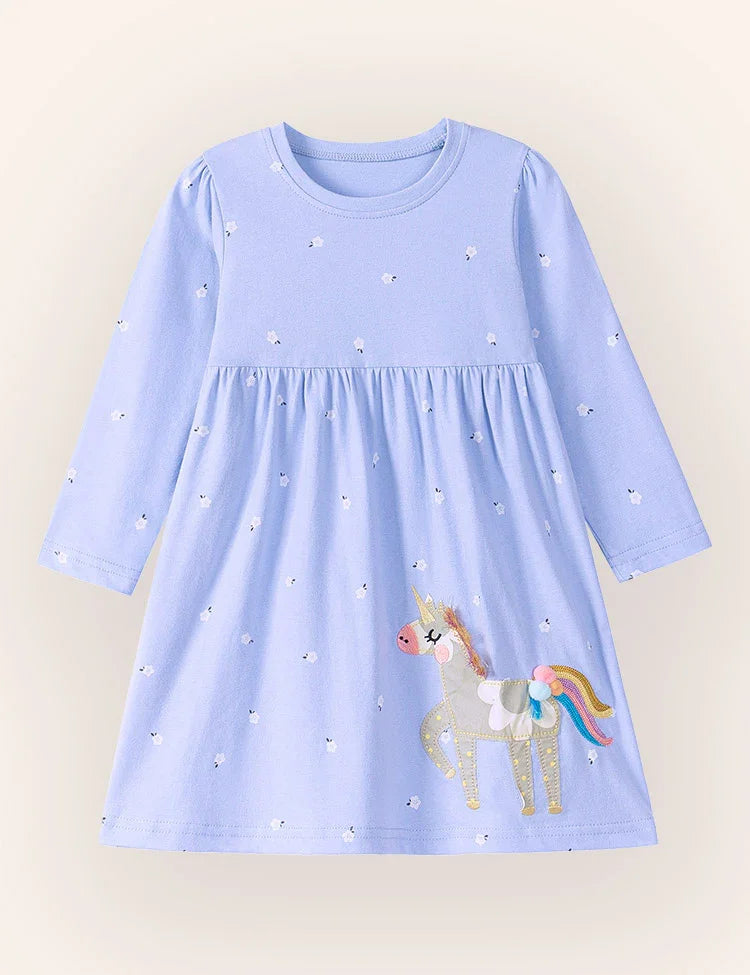 Little Pony Appliqué Long Sleeves Dress
