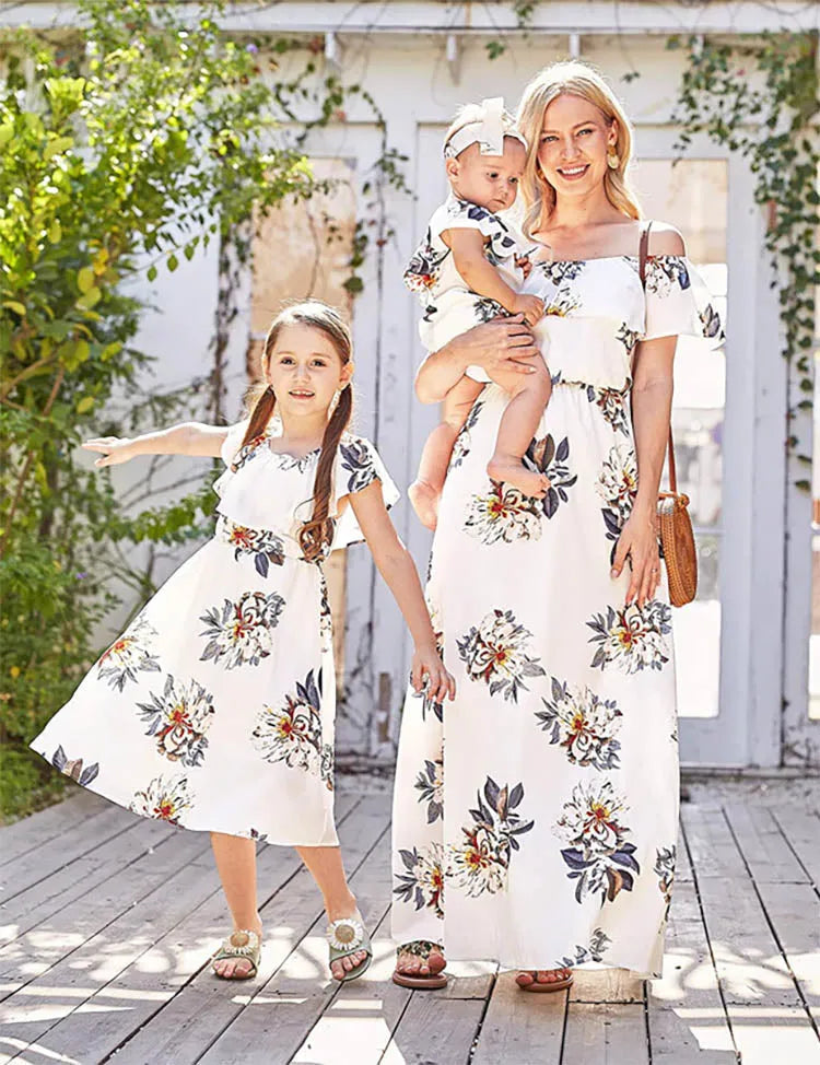 Mom&Me Off-Shoulder Flower Chiffon Dress