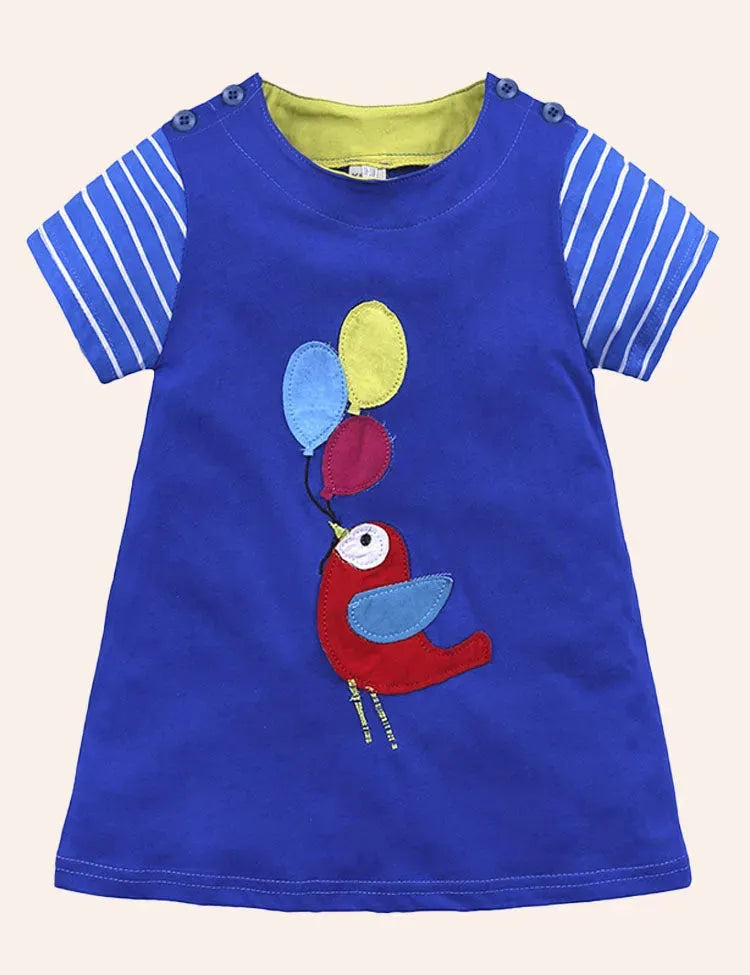 Today Only - Turtle Appliqué Short-Sleeved Striped Dress