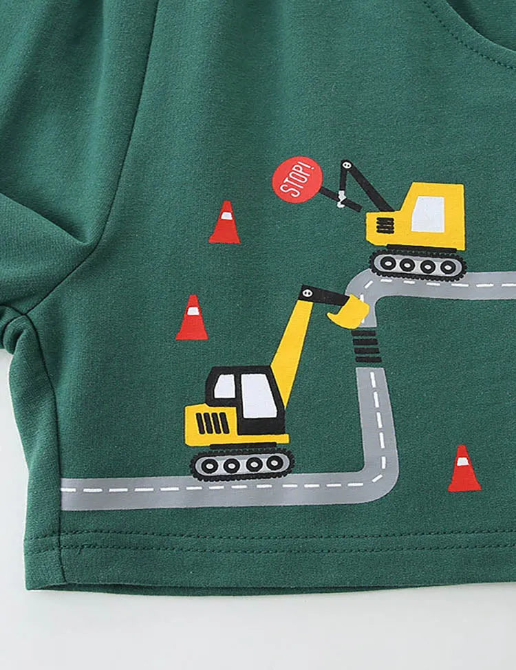 Cartoon Excavator Printed Shorts