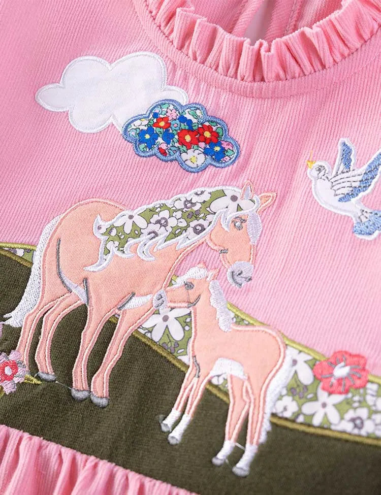 Floral Horse Appliqué Dress