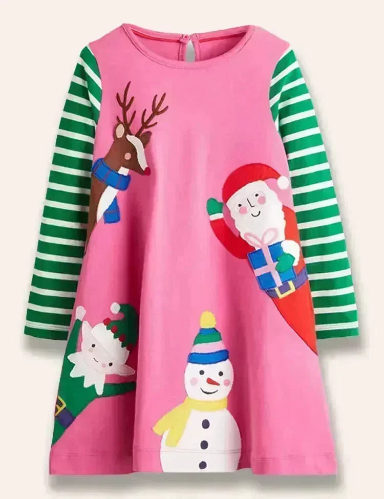 Christmas Friend Appliqué Colorblocked Dress