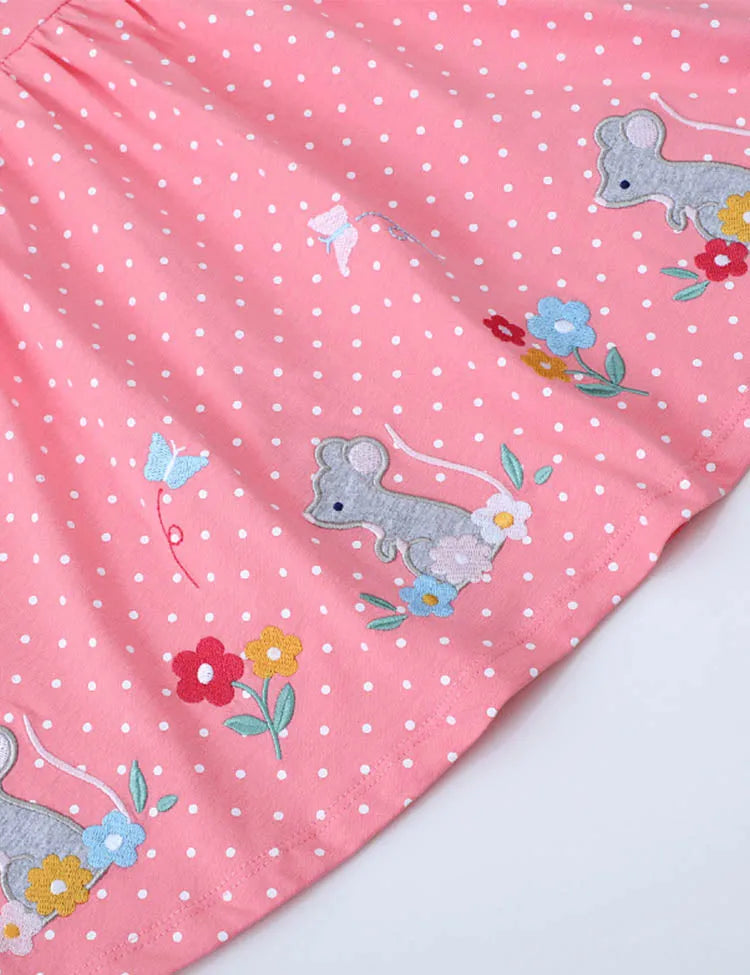 Cartoon Mouse Appliqué Dotted Dress