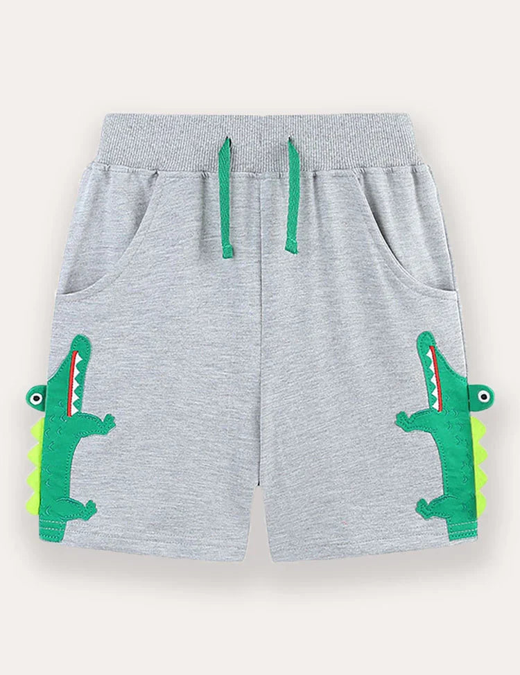 Cartoon Crocodile Applique Shorts