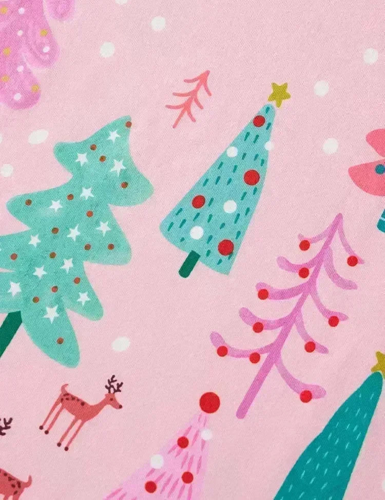 Christmas Tree Printed Pink Pajamas