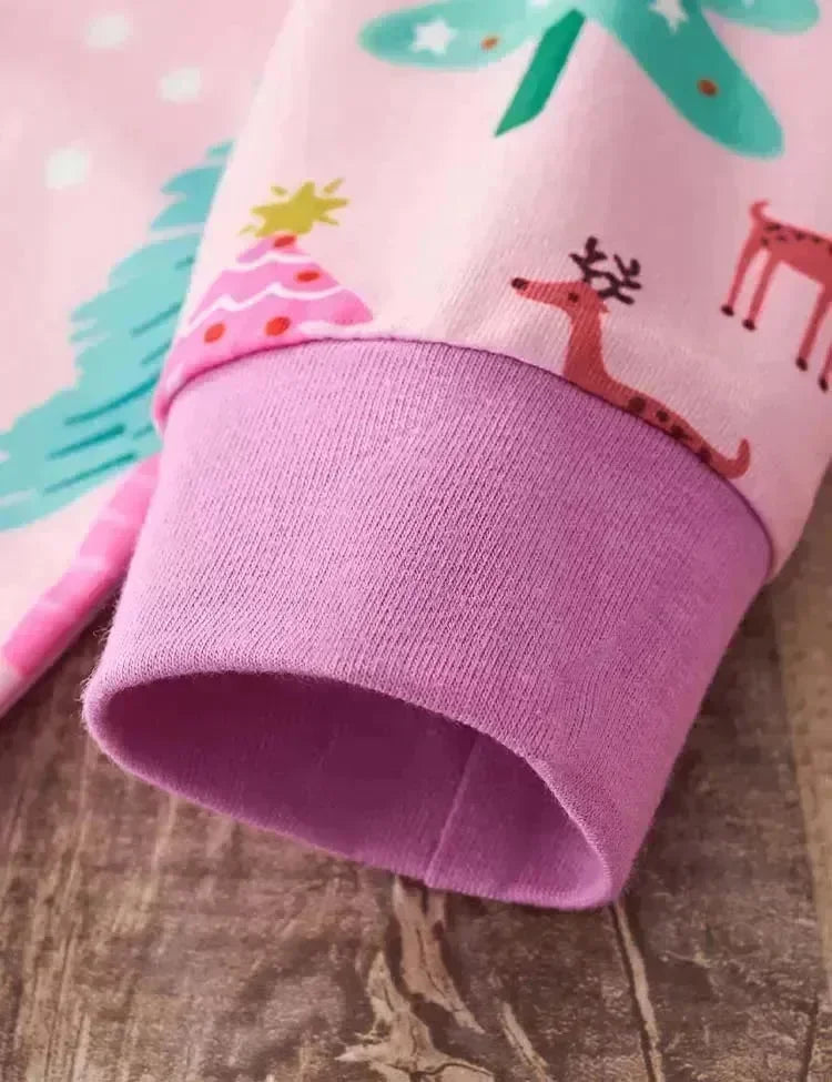 Christmas Tree Printed Pink Pajamas