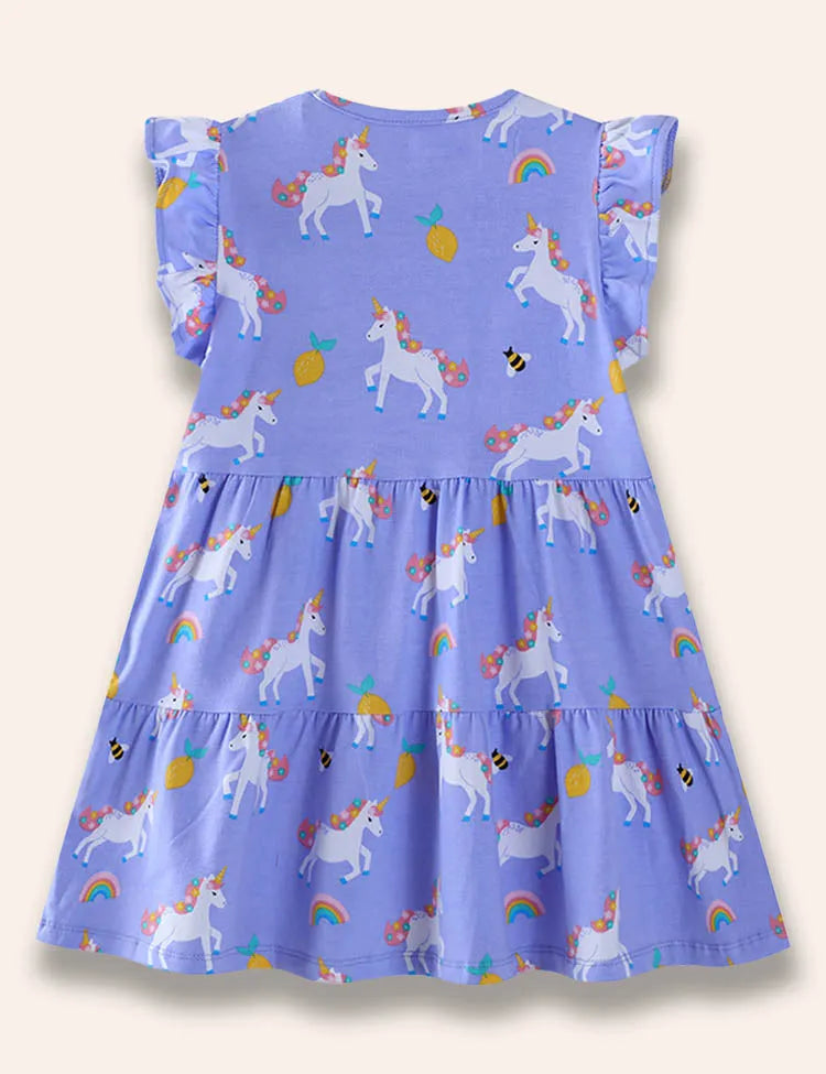 Unicorn Printed Ruffled Dress