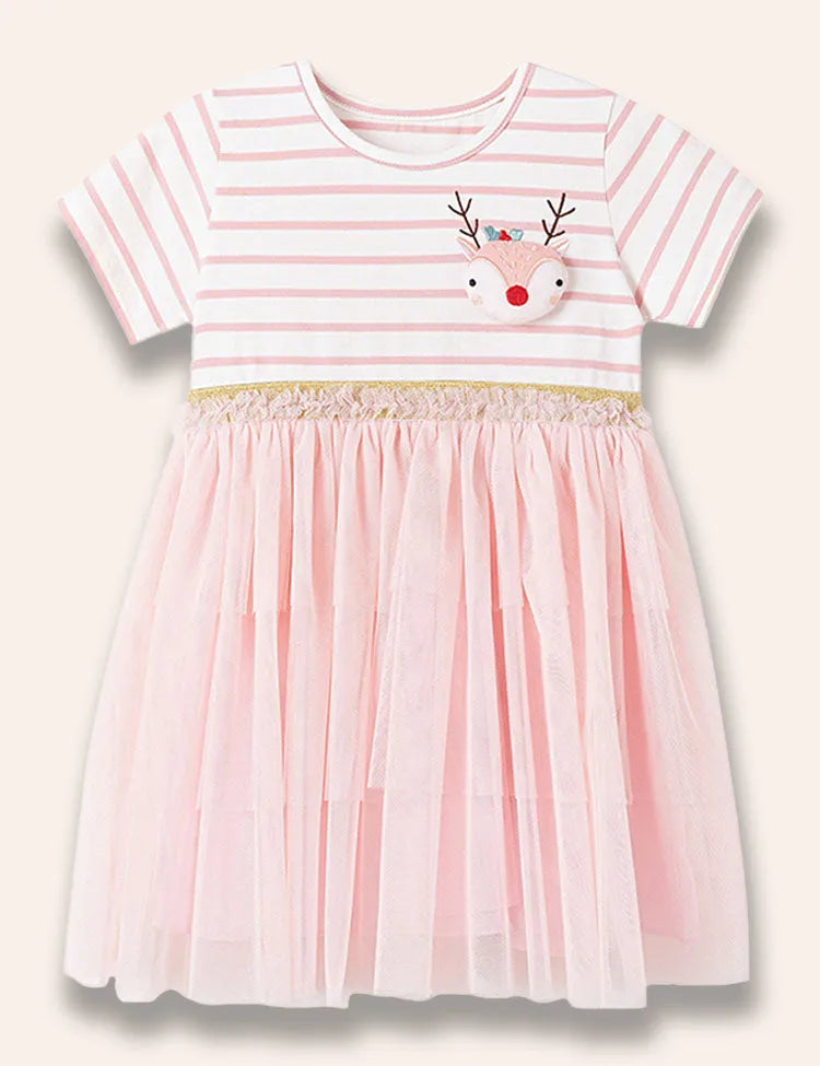 Cute Deer Striped Tulle Dress