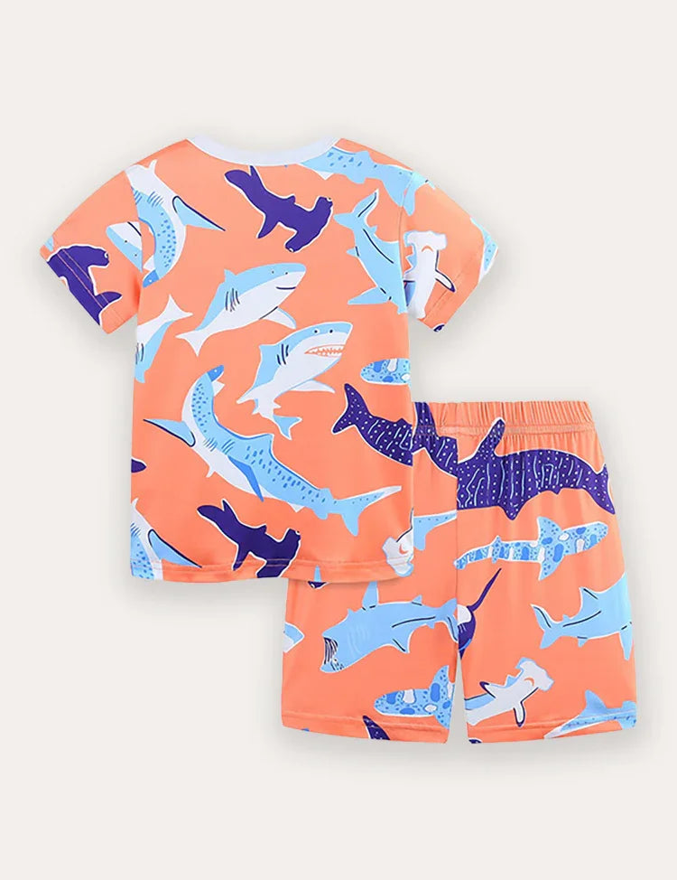 Whale Print Short Sleeve T-Shirt and Shorts Set
