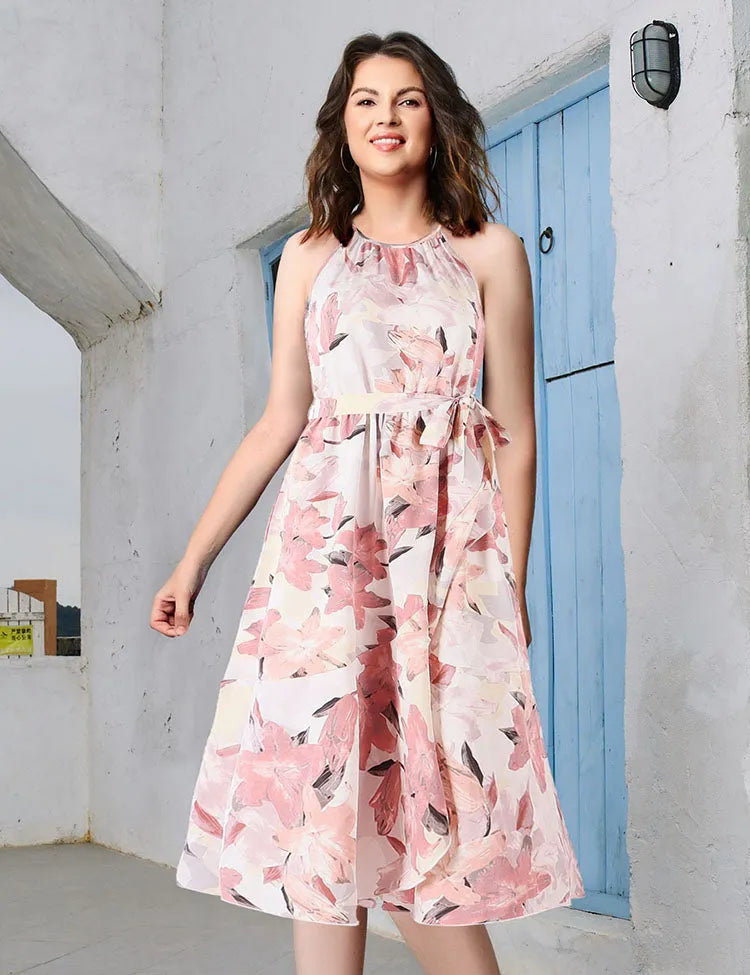 Mom&Me Neck Strap Vacation Floral Dress