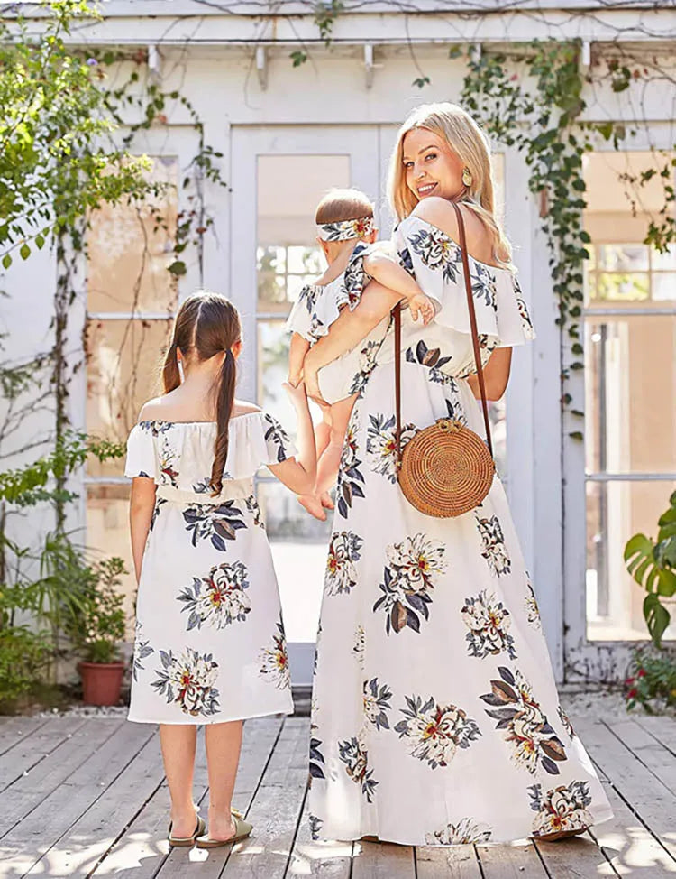 Mom&Me Off-Shoulder Flower Chiffon Dress