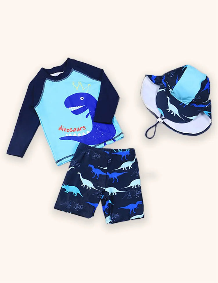 Long-sleeved Dinosaur Printed Swimsuit