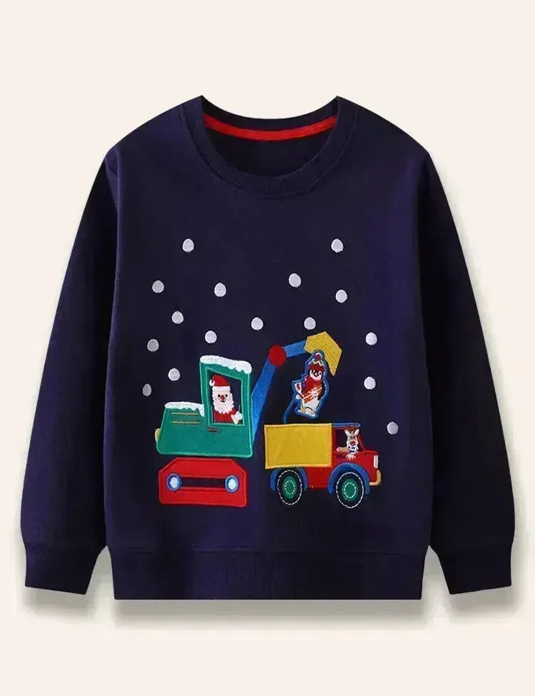 Christmas Santa Claus Excavator Appliqué Sweatshirt