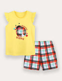 Ladybug Plaid Embroidered T-Shirt and Shorts Set