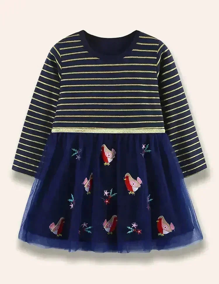 Christmas Birdy Appliqué Tulle Dress