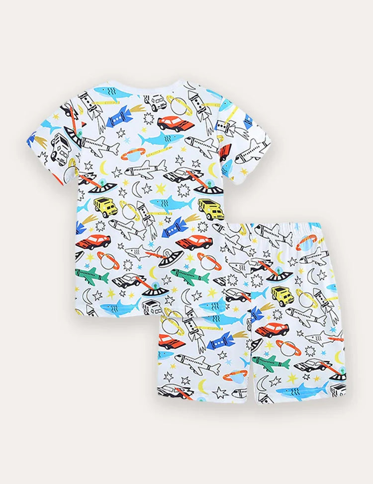 Summer Printing Short Sleeve T-Shirt and Shorts Set