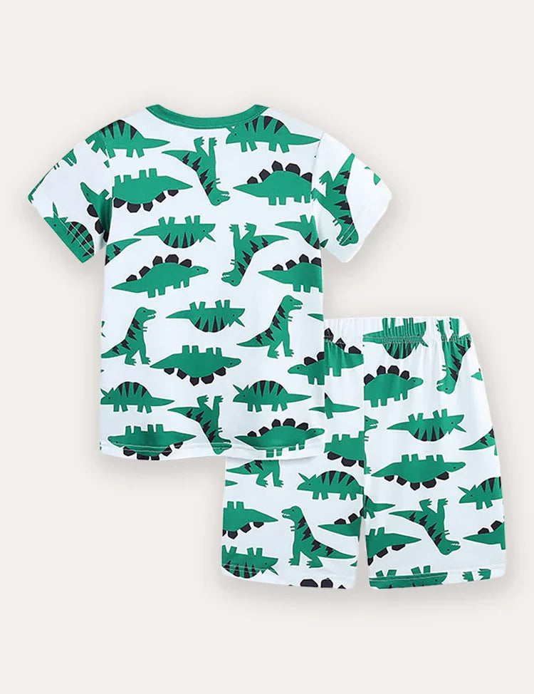 Dinosaur Print Short Sleeve T-Shirt and Shorts Set