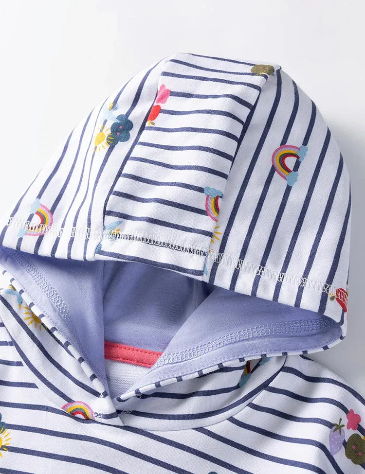 Striped Printed Hooded Short Sleeve T-Shirt