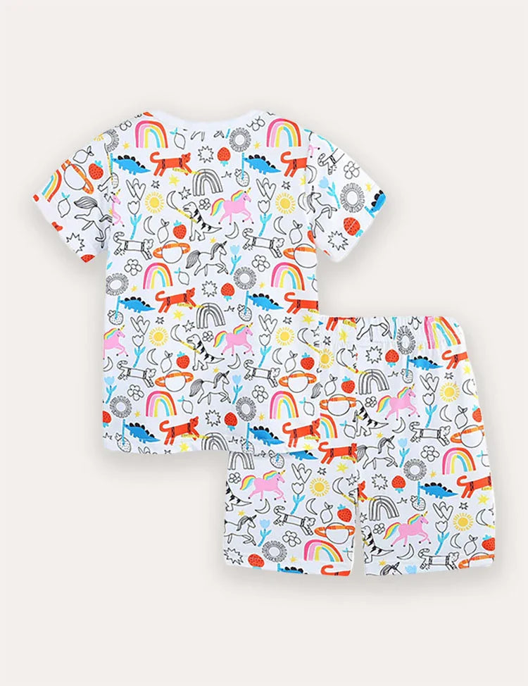 Unicorn Print Short Sleeve T-Shirt and Shorts Set